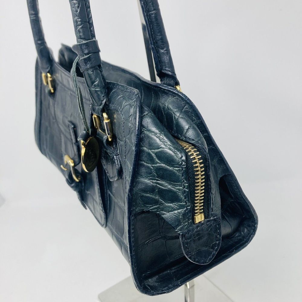 Vintage Dooney & Bourke Made In Italy Croc Leather Black Shoulder Bag Rare EUC - Picture 11 of 11
